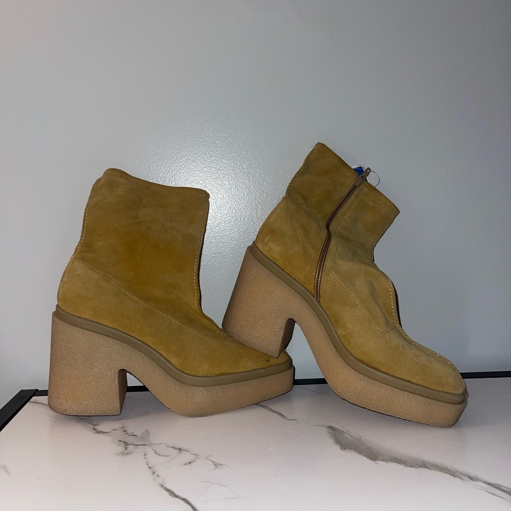 Free People Suede Ankle Sock Platform Booties Camel Size 40EUR US 10